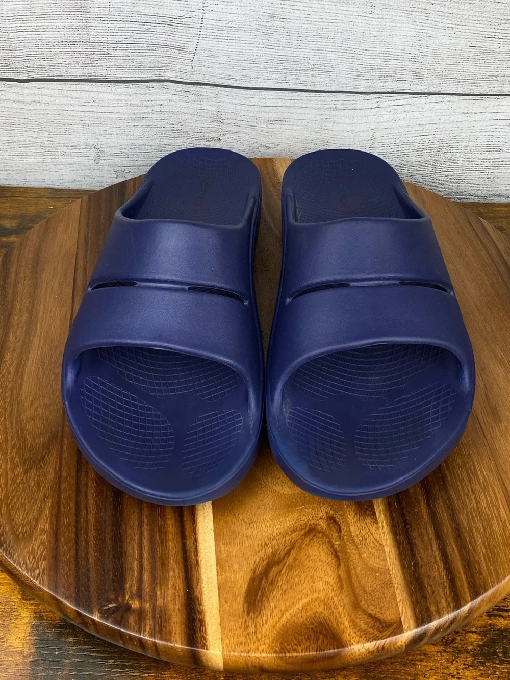 OOFOS OOahh Slide Sandals Comfort Recovery Navy Blue Men’s Shoe Size 14